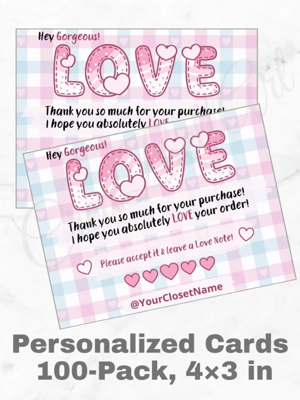 100 Personalized Love Thank You Cards Small Business, 4×3 in